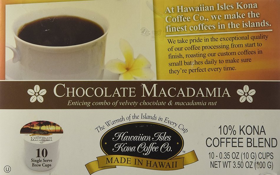 Chocolate Macadamia Flavor, 10% Kona Coffee Blend (10 Single Serve Cups) N2