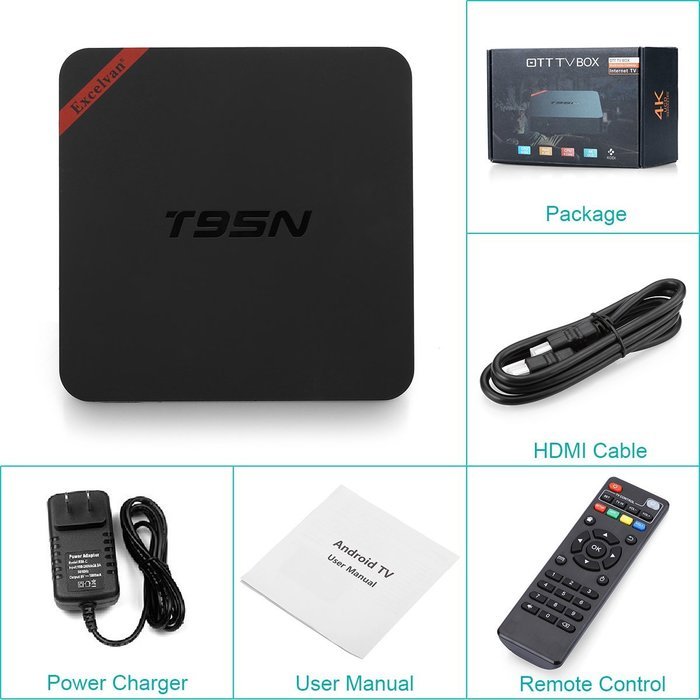 Excelvan T95N Android 5.1 Amlogic S905 1GB+8GB KODI 16.0 WIFI 4K2K 3D Fully Loaded Streaming Media Player TV BOX