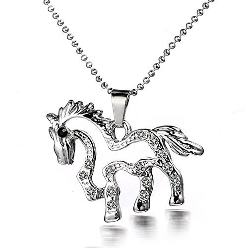 Fashion Silver Plated Rhinestone Running Horse Charm Pendant Chain Necklace N2