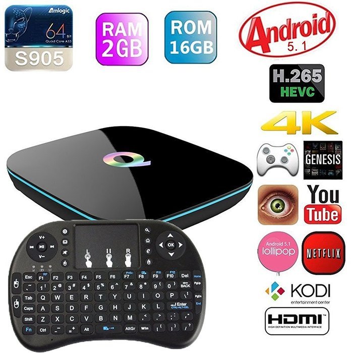 RiSheng Q-Box Google Android TV Box Amlogic S905 2G/16G Quad Core Android 5.1 Dual Band Wifi BT 4.0 Kodi Add-Ons...