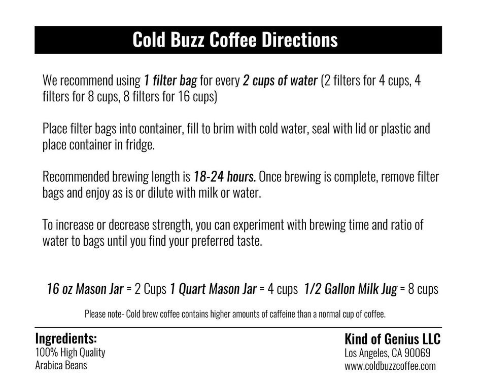 Cold Buzz Coffee (Medium) - Cold Brew Iced Coffee Packs N12