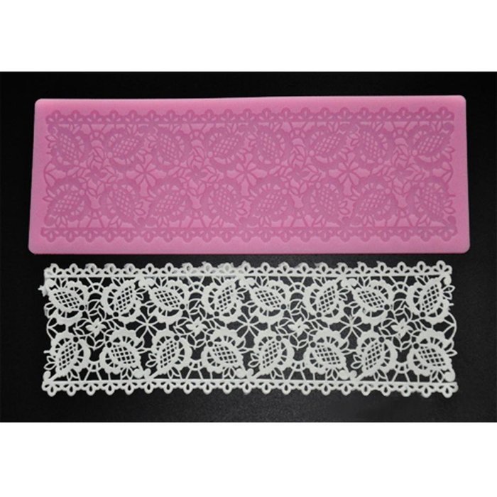FOUR-C Baking Tools Embossing Lace Mat Silicone Cake Mold for Decoration Color Pink