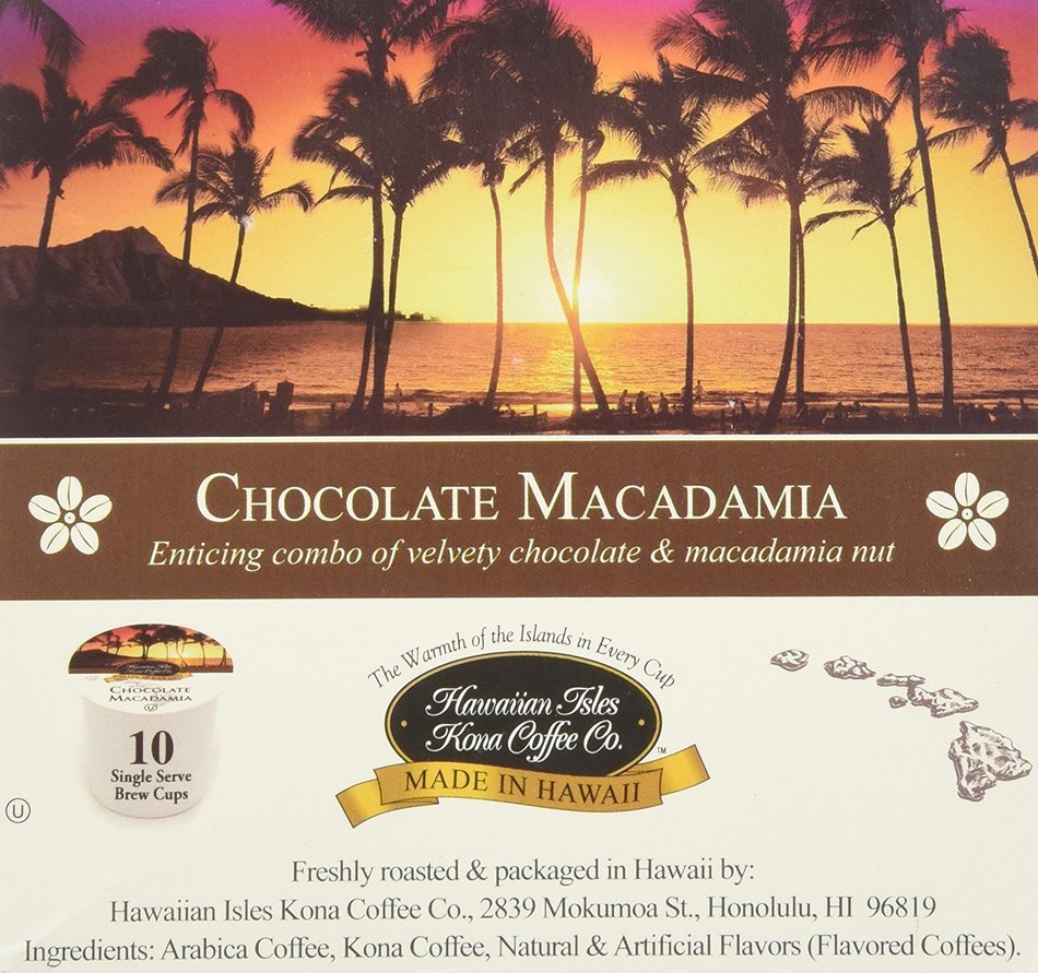 Chocolate Macadamia Flavor, 10% Kona Coffee Blend (10 Single Serve Cups) N4