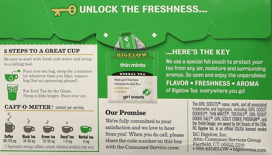 Bigelow Girl Scout Thin Mint Cookie Flavor Herbal Tea, 1 Box with 20 Bags