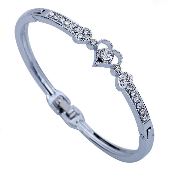 Women Crystal Charm Jewelry Hot Heart Bangle Fashion Silver Plated Bracelet Gift
