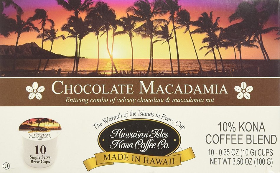 Chocolate Macadamia Flavor, 10% Kona Coffee Blend (10 Single Serve Cups) N5