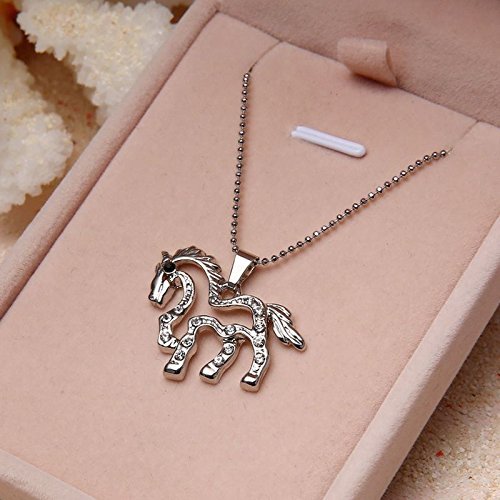 Fashion Silver Plated Rhinestone Running Horse Charm Pendant Chain Necklace N3