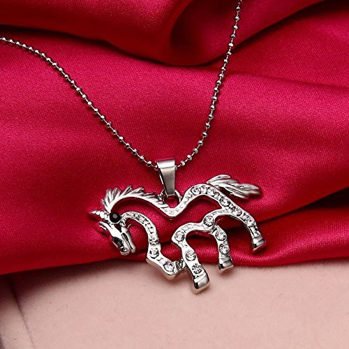 Fashion Silver Plated Rhinestone Running Horse Charm Pendant Chain Necklace N4