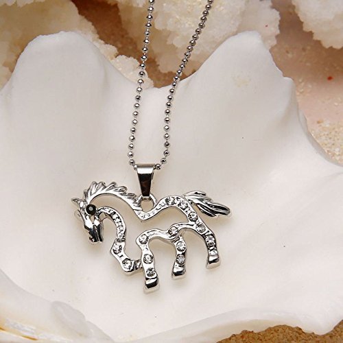 Fashion Silver Plated Rhinestone Running Horse Charm Pendant Chain Necklace N5