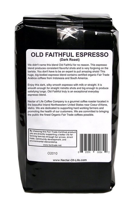 Old Faithful Espresso Medium Dark Full-City Roast, From Nectar of Life. Whole Bean Coffee, Gourmet Coffee. Cr&egrave;me... N9