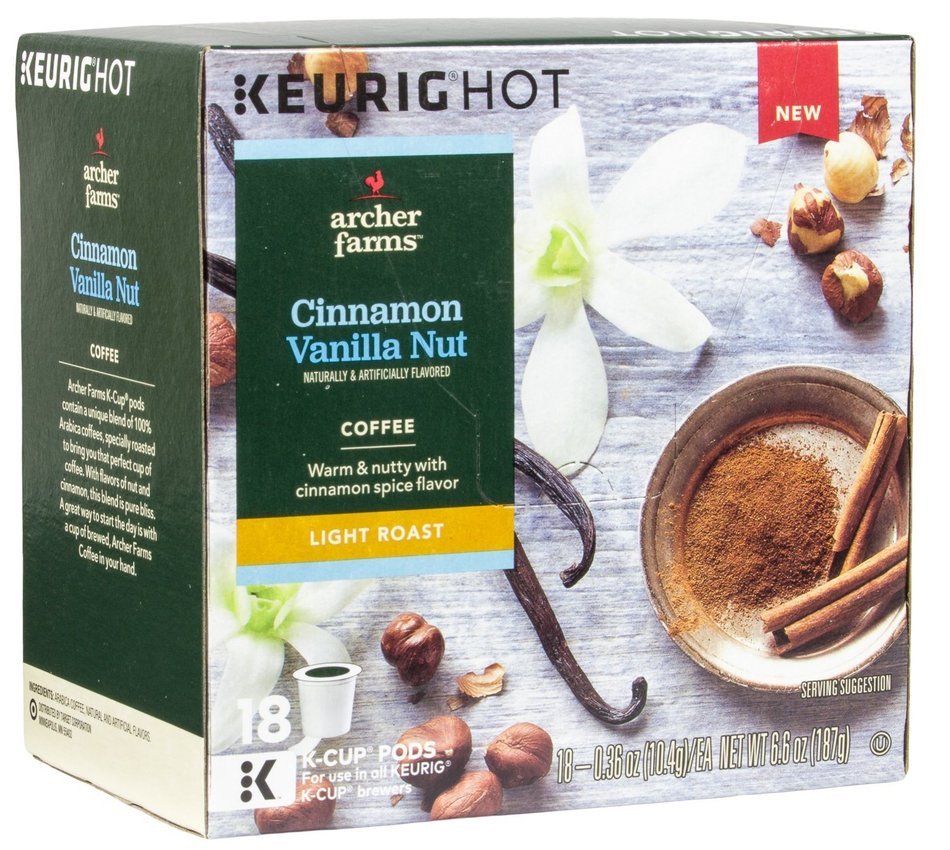 Archer Farms K-Cup Cinnamon Vanilla Nut Coffee Light Roast 18 Count (1 Box)