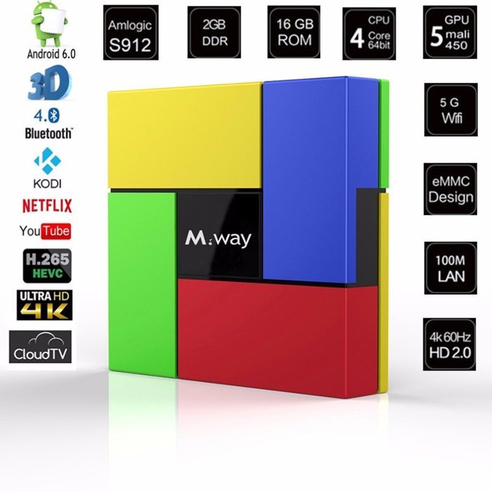 Smart TV Box, M.Way Amlogic S912 Android 6.0 TV Box 2.4G 5G Bluetooth 4.0 HD Octa-core 2GB+16GB Dual WiFi 3d 4k... N15