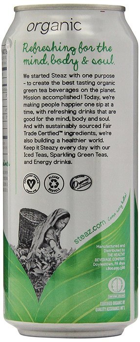 Steaz Iced Tea Can, Green Blueberry Pomegranate, Gluten Free, 16-ounces (Pack of12) N10