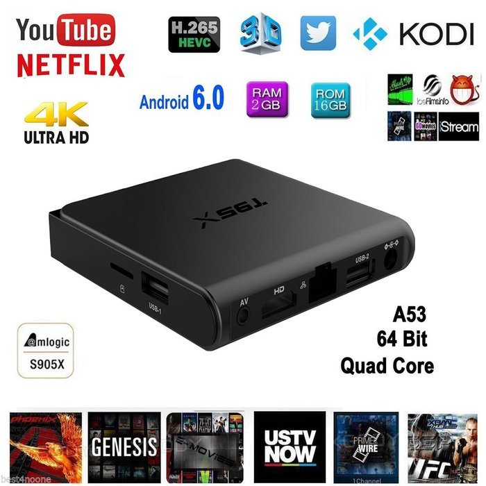 HUBEE T95X TV Box Android 6.0 Marshmallow Amlogic S905X 64bit Quad Core 2G 16G XBMC Kodi 16.1 Ultra HD 4K 60fps... N2