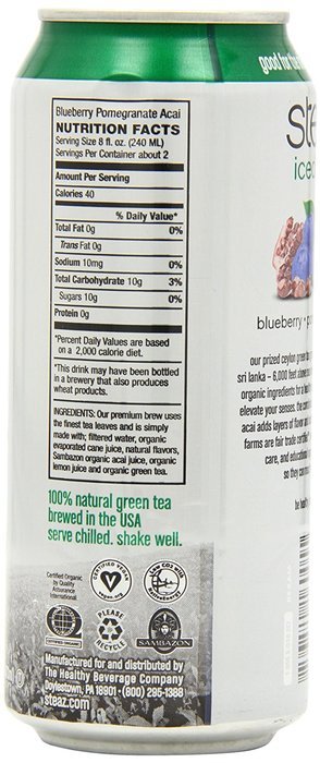 Steaz Iced Tea Can, Green Blueberry Pomegranate, Gluten Free, 16-ounces (Pack of12) N23