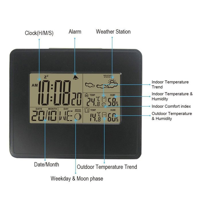 DYKIE RS8730E3 Wireless Weather Station with Blue Backlight LCD Screen,Indoor Outdoor Temperature and Humidity... N6
