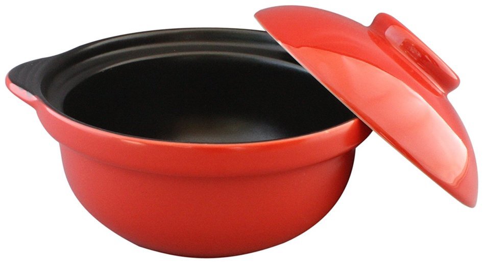 M.V. Trading 303073 Earthen Donabe Casserole Clay Pot With Lid, 1.1 Liter (1.1 Quarts), Yellow Lid N2