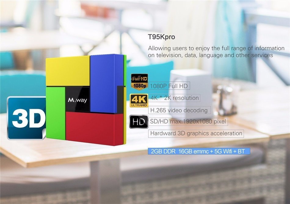 Smart TV Box, M.Way Amlogic S912 Android 6.0 TV Box 2.4G 5G Bluetooth 4.0 HD Octa-core 2GB+16GB Dual WiFi 3d 4k... N20