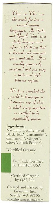Choice Organic Decaf Chai, 2.1 Ounce N3