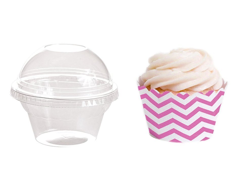 Dress My Cupcake Favor Dome Containers with Wrappers DIY Kit, Cherry Blossom Chevron, Set of 25