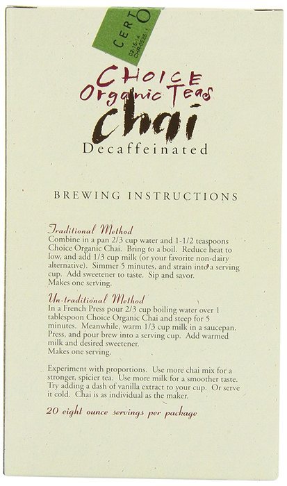 Choice Organic Decaf Chai, 2.1 Ounce N5
