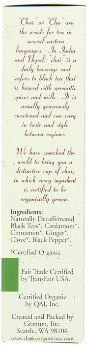 Choice Organic Decaf Chai, 2.1 Ounce N6