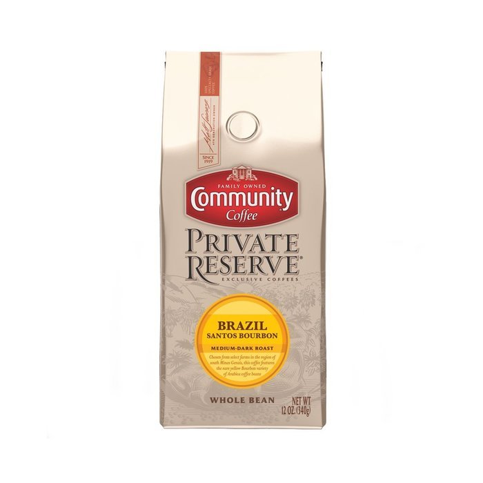 Community Coffee Private Reserve Whole Bean, Brazil Santos Bourbon, 12 Ounce (Pack of 3)