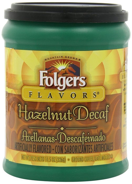 Folgers Flavors Hazelnut Decaffeinated Ground Coffee, 11.5-Ounce Tubs (Pack of 6)