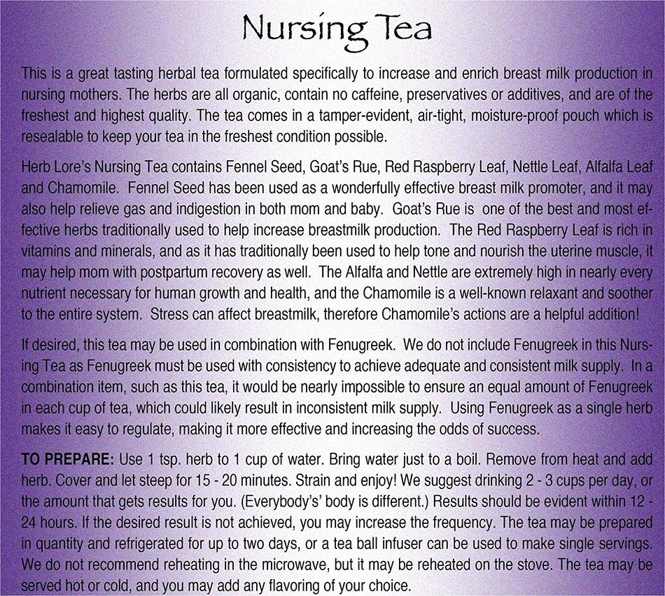 Herb Lore Organic Nursing Tea - Loose Leaf - Naturally Increase Breastmilk Supply While Helping Calm Baby's Tummy