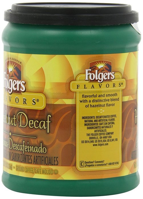 Folgers Flavors Hazelnut Decaffeinated Ground Coffee, 11.5-Ounce Tubs (Pack of 6) N2