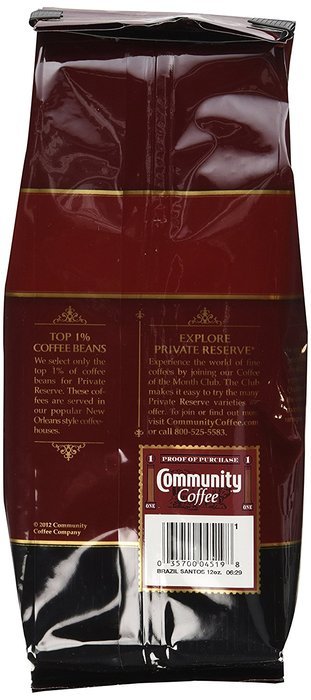 Community Coffee Private Reserve Whole Bean, Brazil Santos Bourbon, 12 Ounce (Pack of 3) N3