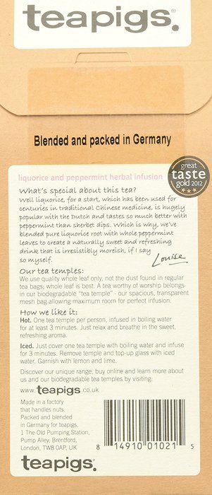 Teapigs Whole Leaf Tea (Liquorice & Mint, 15 temples)