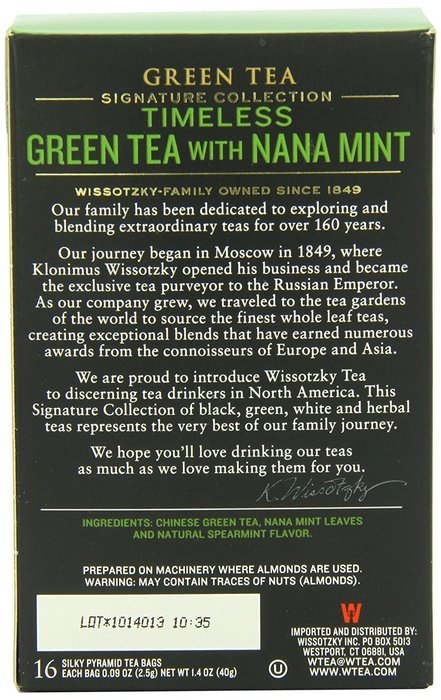 Wissotzky Tea Signature Collection Nana Mint with Ginger and Lemon Tea, 1.4 Ounce (16 Count) N9