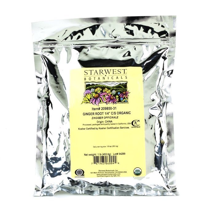 Starwest Botanicals Organic Ginger Root 1/4" Cut and Sifted, 1 Pound (Pack of 3)