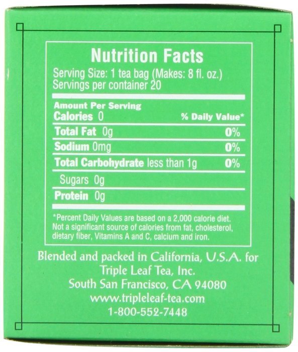 Triple Leaf Tea, Tea Bags, Green Tea, 1.34-Ounce Bags, 20-Count Boxes (Pack of 6)