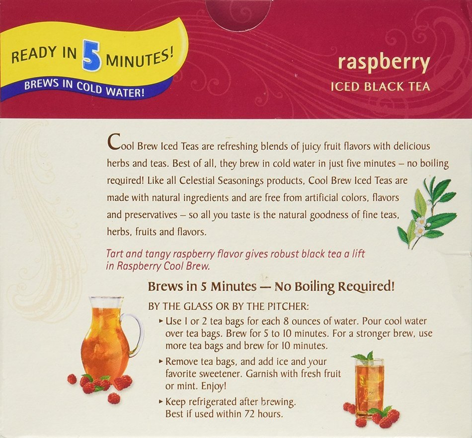 CELESTIAL SEASONINGS TEA COOL BREW RASPBRY, 40 BG N5