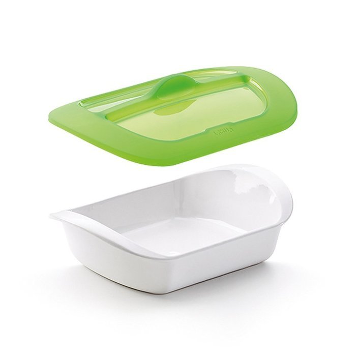 Lekue Steam & Roast 1-2 Servings Ceramic Baking Dish and Silicone Lid, Green N2