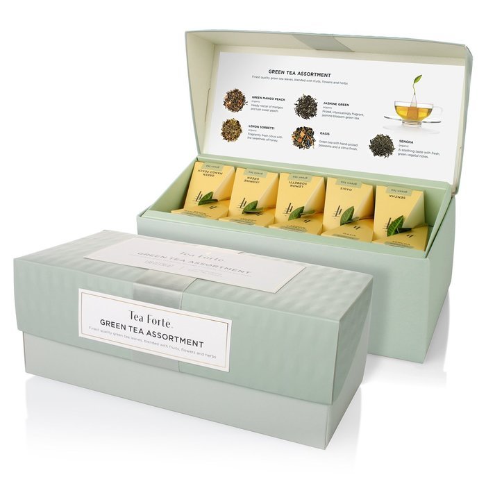 Tea Forte Presentation Box Sampler with 20 Handcrafted Pyramid Tea Infusers - Green Tea Assortment N2
