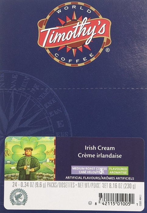 Timothy's World Coffee * IRISH CREAM * 24 K-Cups for Keurig Brewers N7