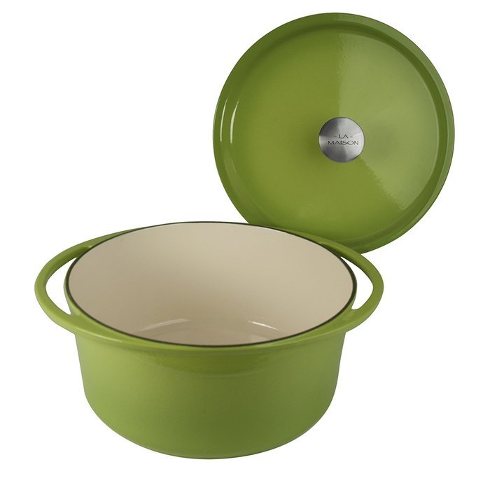Artland La Maison Cast Iron Round Casserole Dish, 7.4-Quart, Green