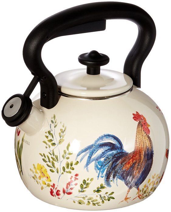 Paula Deen Signature Tea Kettles Enamel on Steel Tea Kettle, 2 quart, Garden Rooster