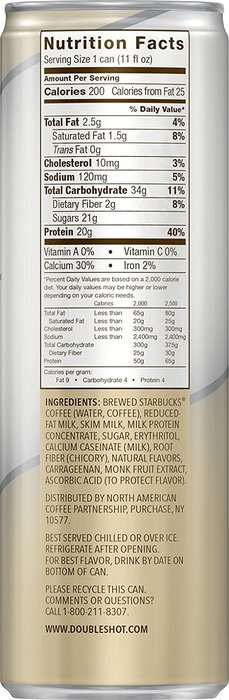 Starbucks Doubleshot Coffee and Protein, Vanilla Bean, 11 Ounce Cans (Pack of 12) N6