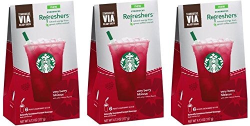 Starbucks VIA Refreshers&trade; Very Berry Hibiscus (3 Pack/Boxes) 15 Packets Total N2