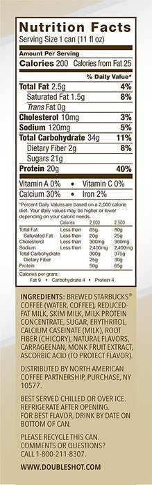 Starbucks Doubleshot Coffee and Protein, Vanilla Bean, 11 Ounce Cans (Pack of 12) N7