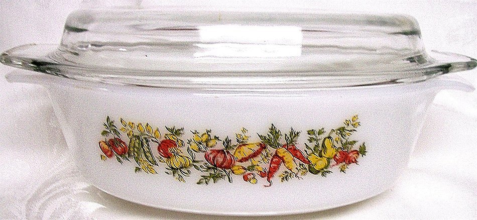 Anchor Hocking 1-1/2 Qt Covered Casserole - Vegetable Pattern