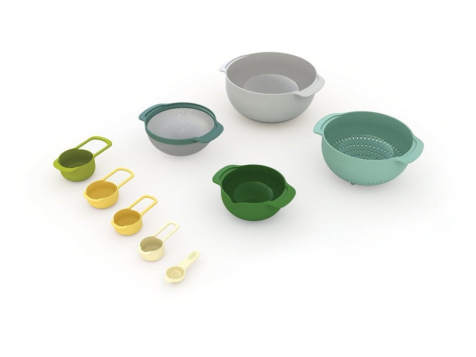 Joseph Joseph 40031 Nest 9 Compact Nesting Mixing Bowl Set Measuring Tools Sieve Colander Food Prep Plastic Dishwasher... N16
