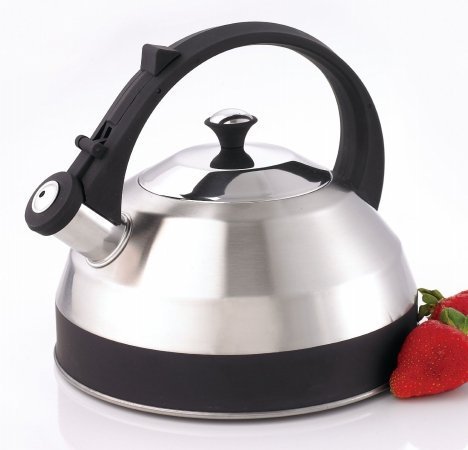 Creative Home Steppes Stainless Steel Whistling Tea Kettle with Black Handle and Knob