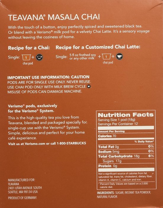 Starbuks Teavana Masala Chai Tea Verismo Pods, 12 Count N5
