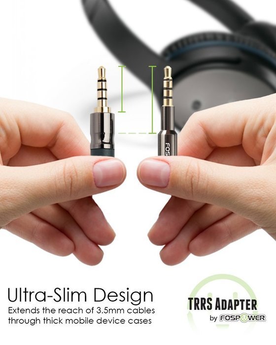 FosPower (1 Pack) 3.5mm Male to Female Auxiliary Stereo Audio Headphone Jack AUX Adapter [4-Conductor TRRS | 24K...