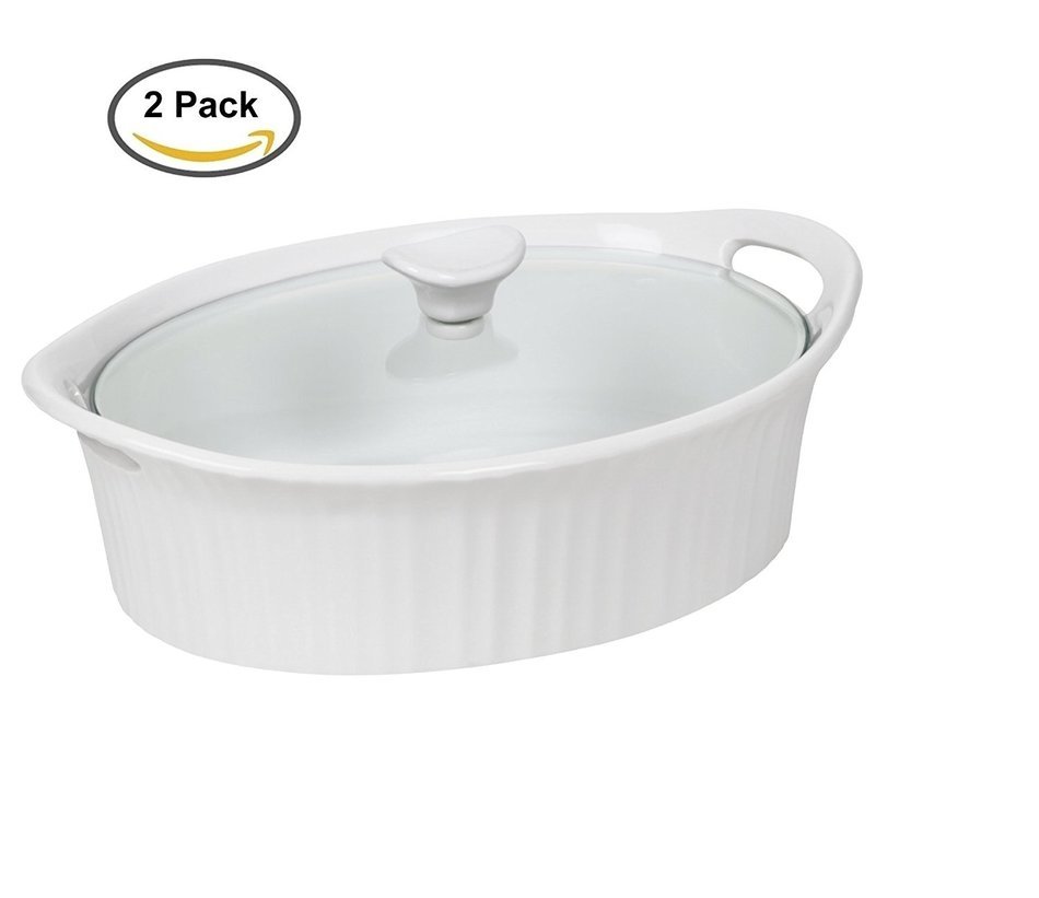 Corningware 1105935 French White III Oval Casserole with Glass Cover, 2.5-Quart, (Pack Of 2)